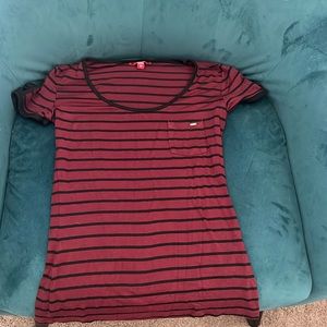 Womens xsmall burgundry black striped tshirt